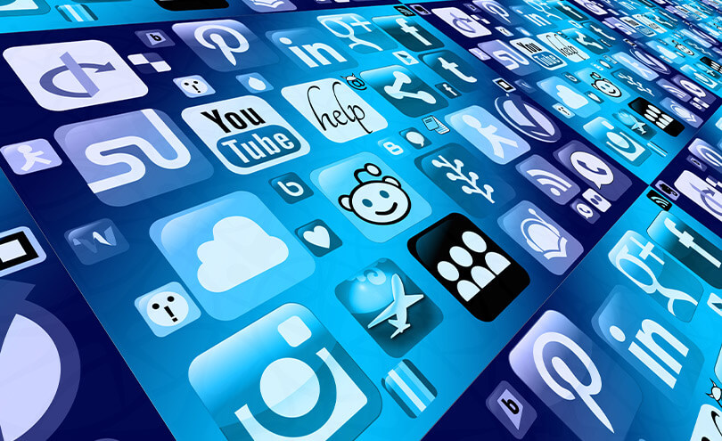 Photo of several mobile icons for social media platforms